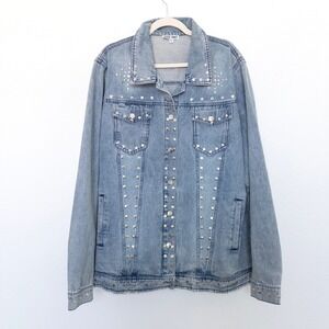 Attic Salt Womens Denim Jacket XXL Blue Studded Moon‎ Oversized Witchy Festival